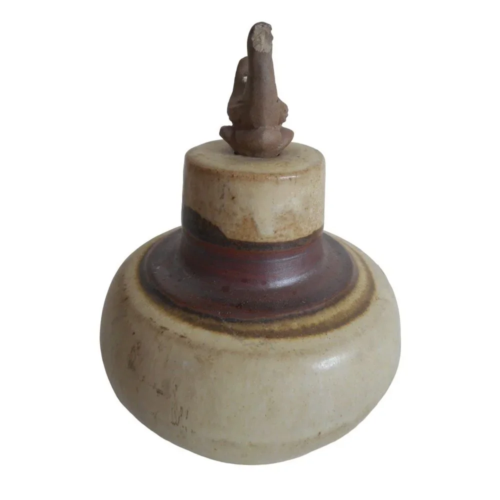 Vintage 1985 Flat Earth Pottery Duck Wick Topper Oil Lamp Vase Artist Signed #3 - Picture 2 of 11